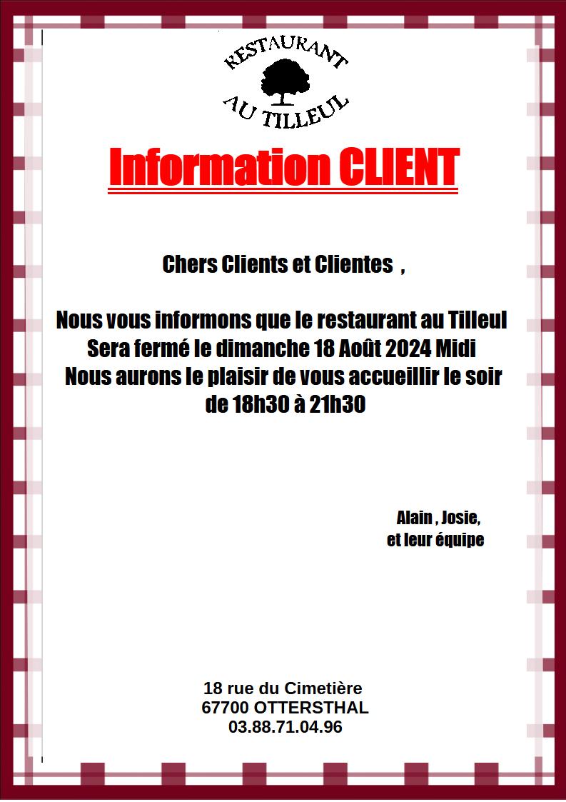 Fermeture 18 Août 2024