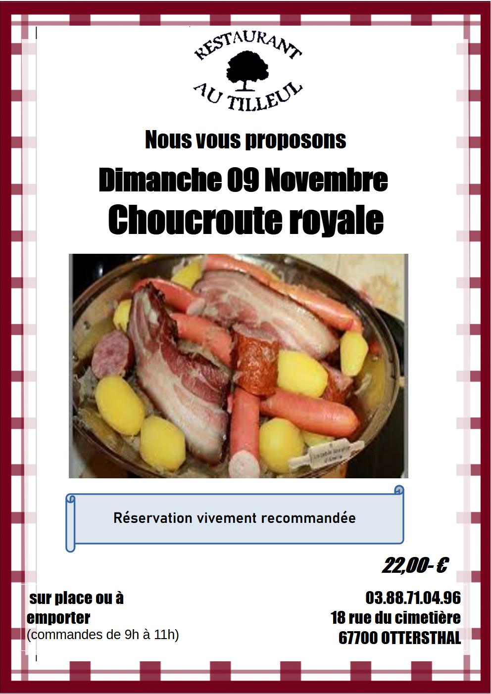 Dimanche 9 Novembre 2025 : Choucroute Royale