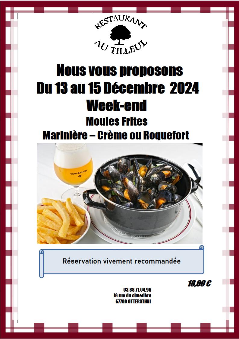 Moules Frites du 13 au 15 décembre 2024