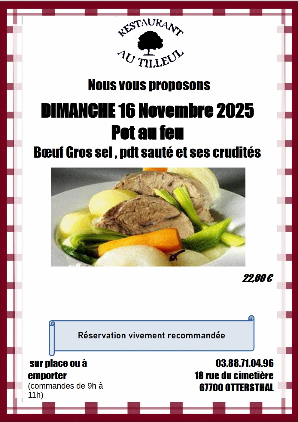 Dimanche 16 Novembre 2025 : Pot au Feu