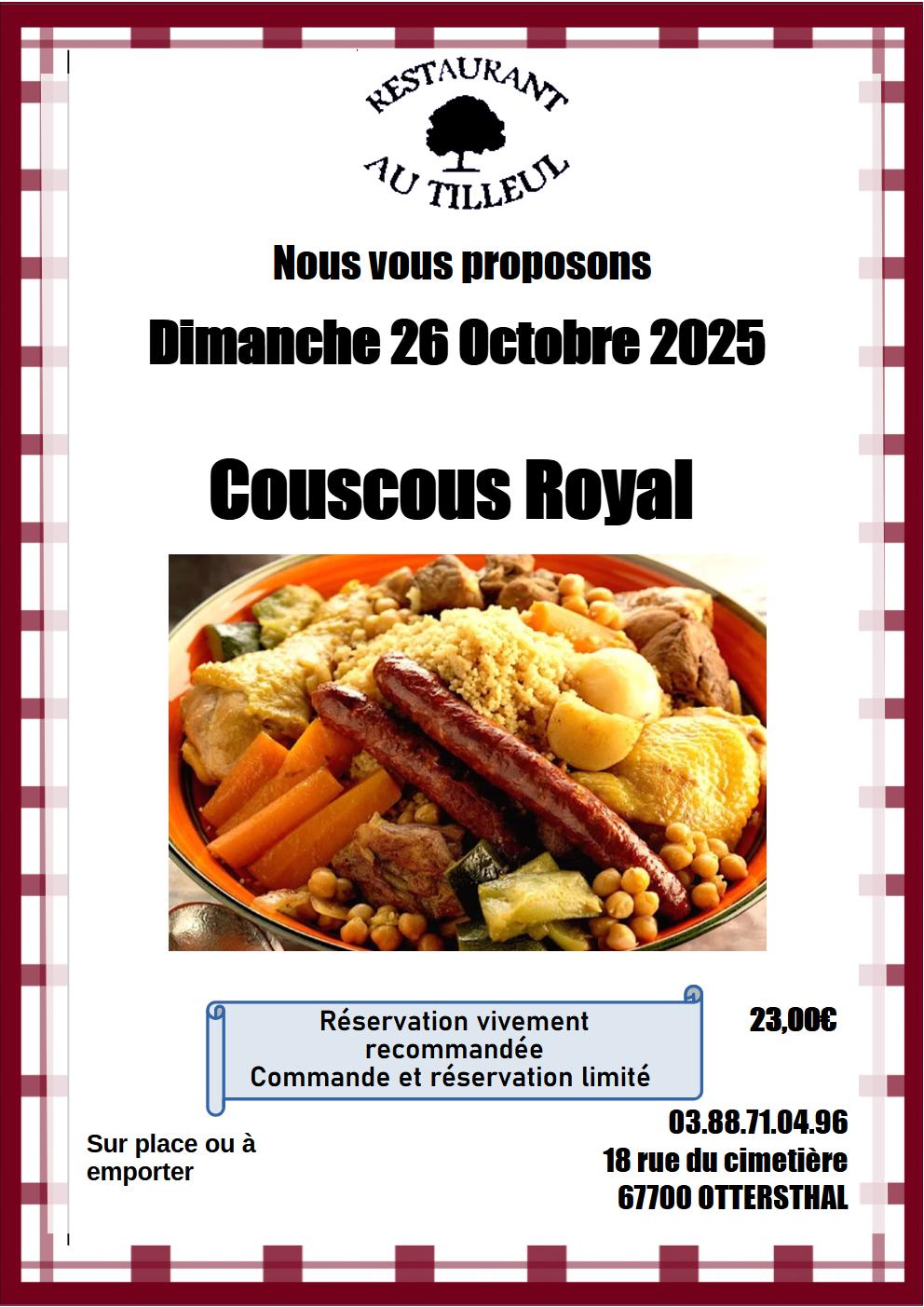 Dimanche 26 Octobre " Couscous Royal"