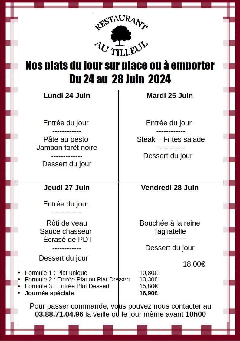 Menus du 24 au 28 juin 2024