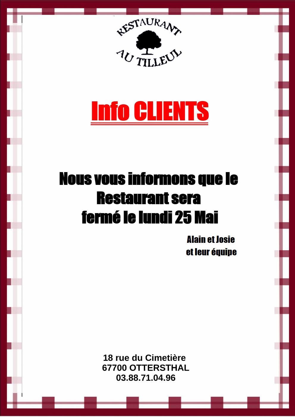 25 mai 2026 : fermé