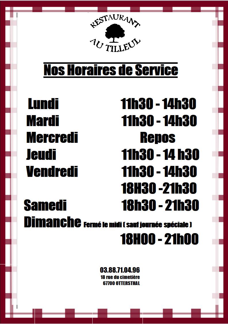 Nos horaires de service