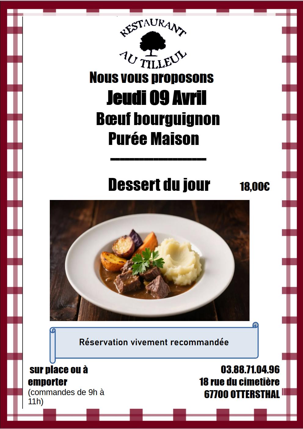 Un Bœuf Bourguignon jeudi 9 avril 2026 ?