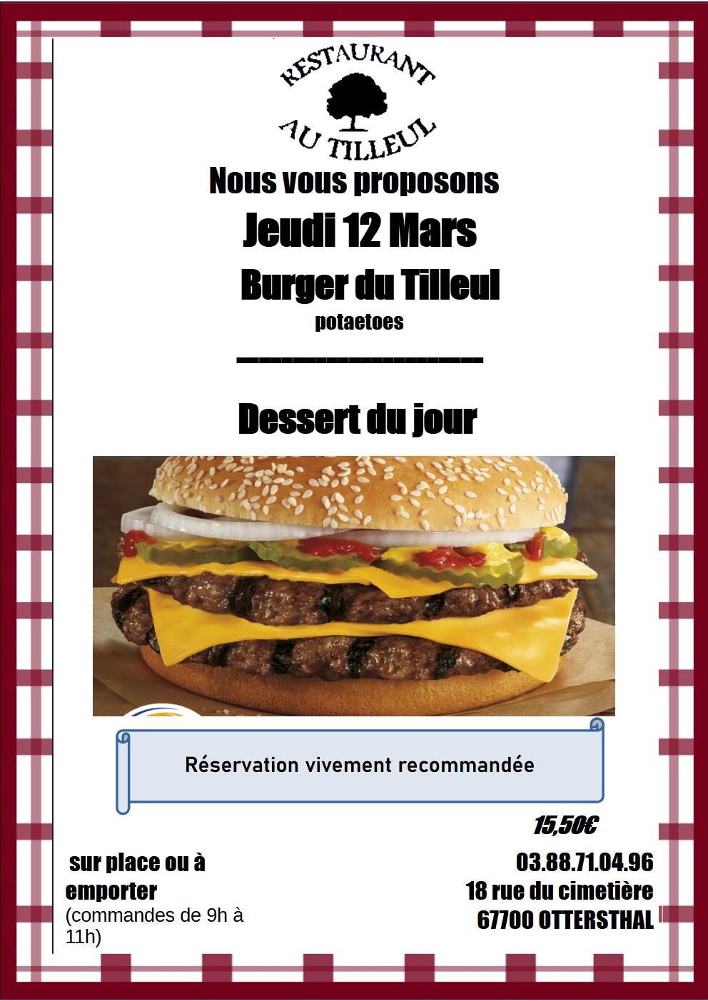 Jeudi 12 mars 2026 : Burger !