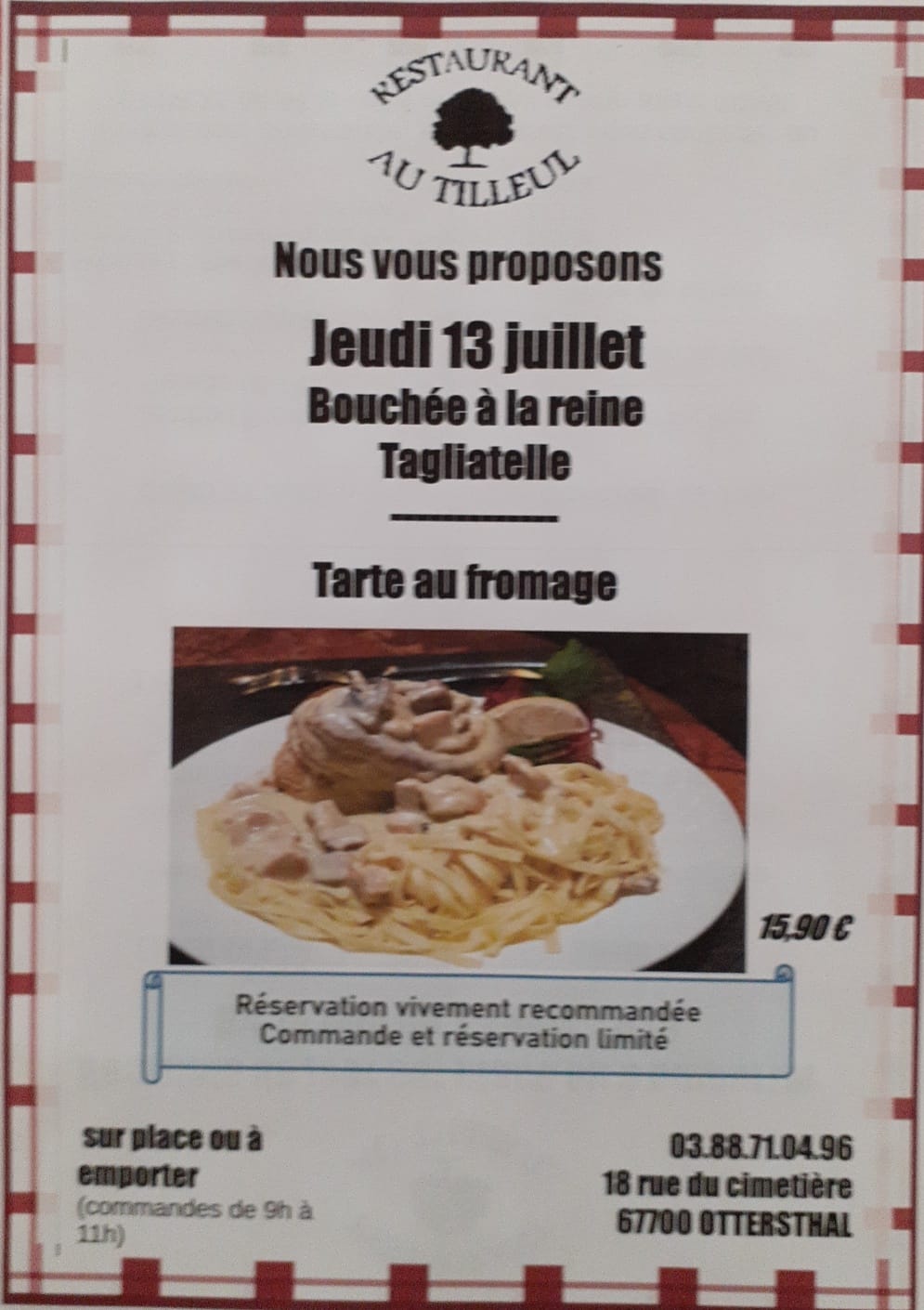 Menu du jeudi 13 juillet 2023