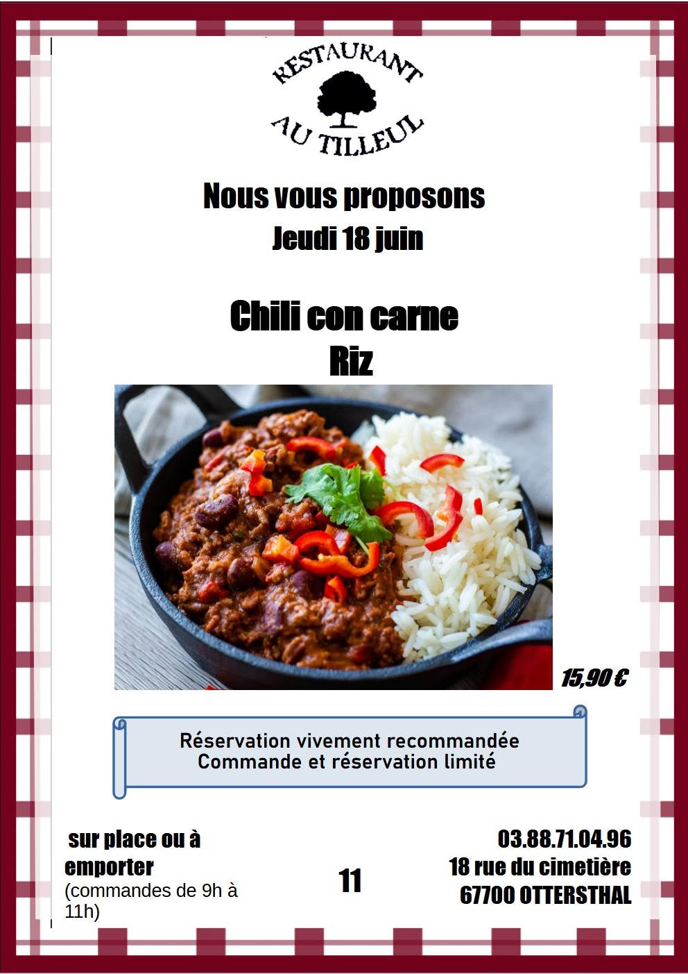 Jeudi 18 juin " Chili con carne "