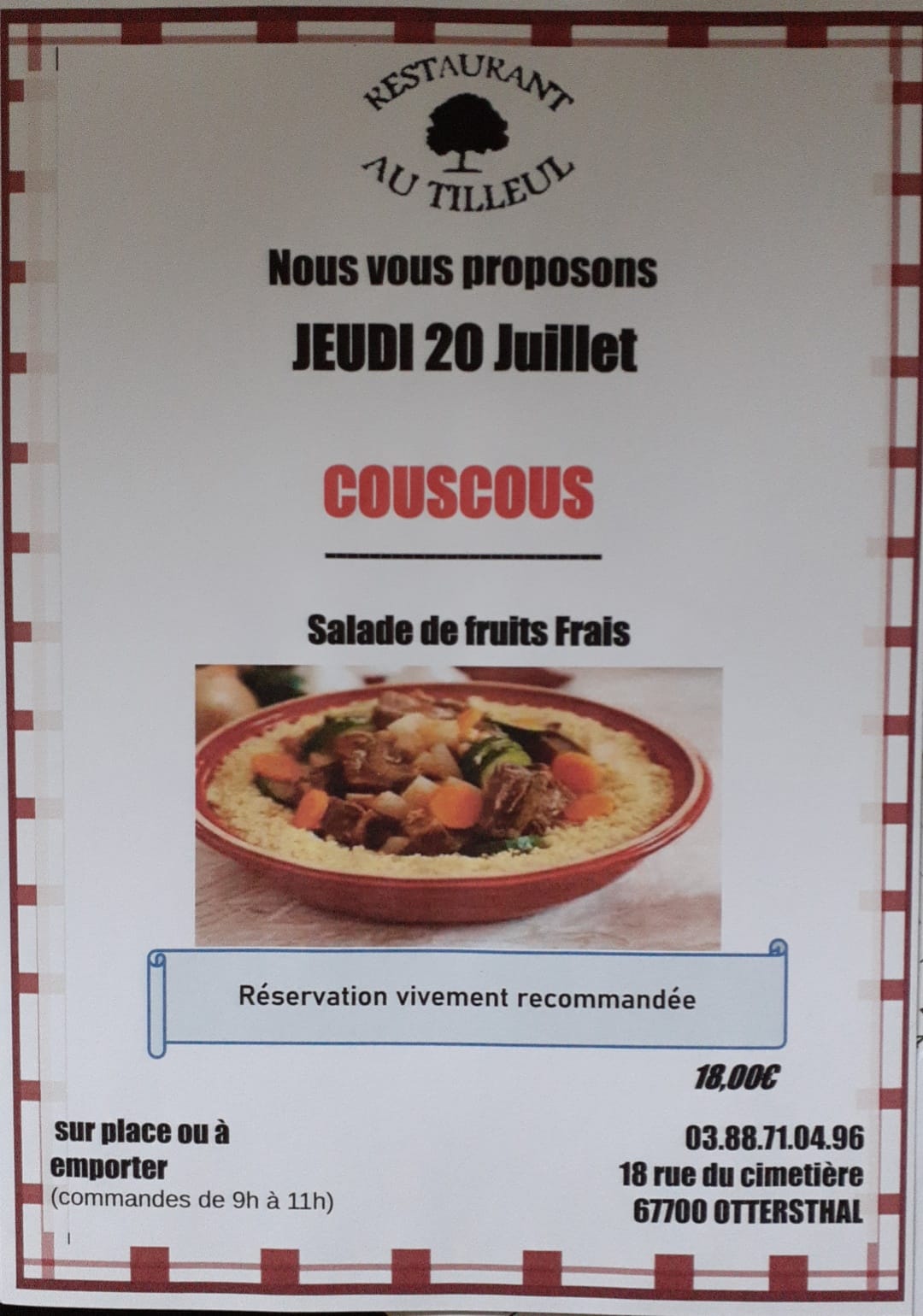 Menu du jeudi 20 juillet 2023
