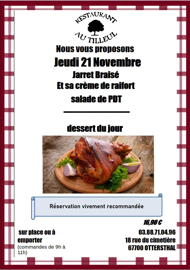 Jeudi 21 Novembre " Jarret braisé "