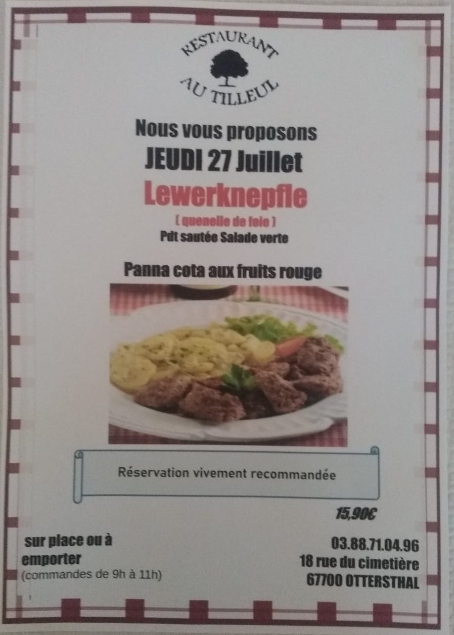 Menu du jeudi 27 juillet 2023