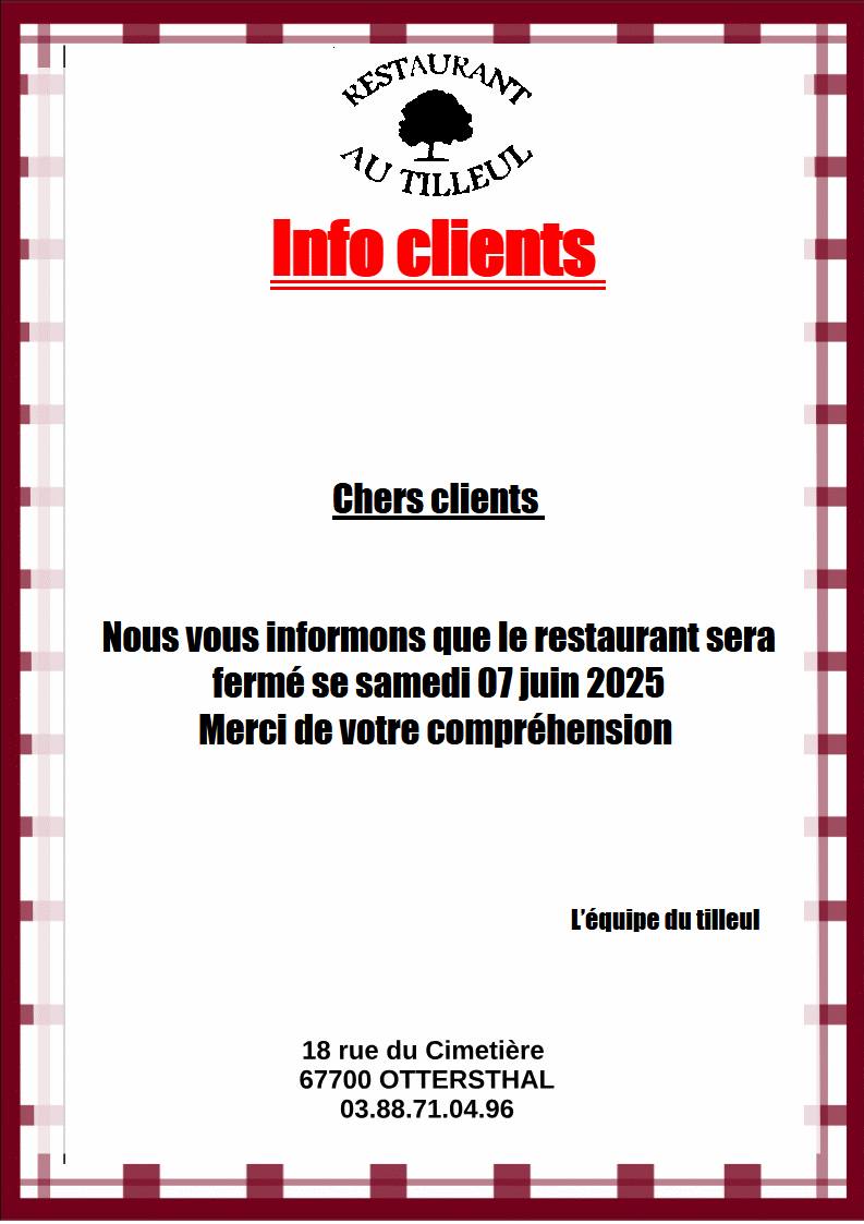 Fermeture le 7 Juin 2025