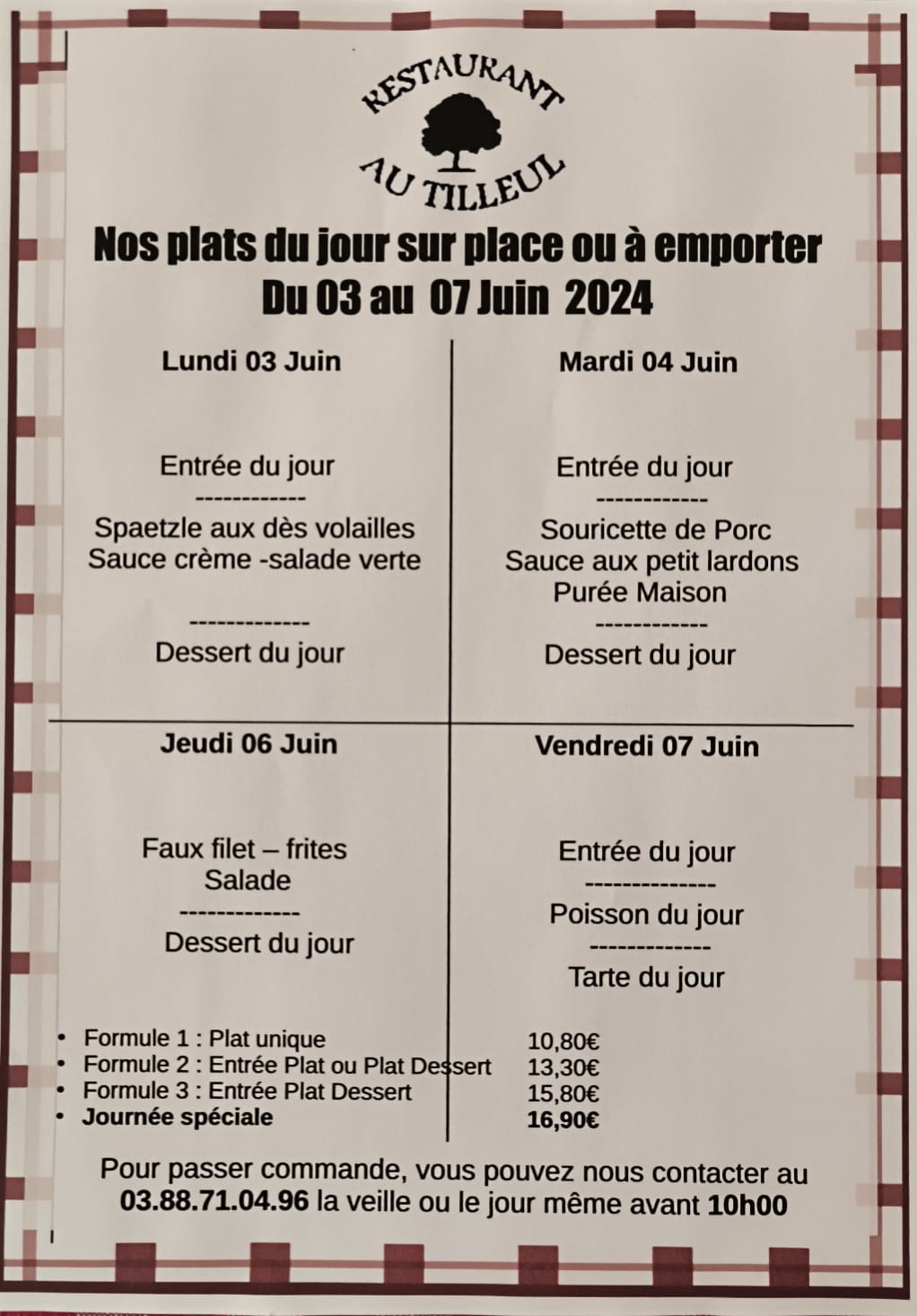 Menus du 3 au 7 juin 2024