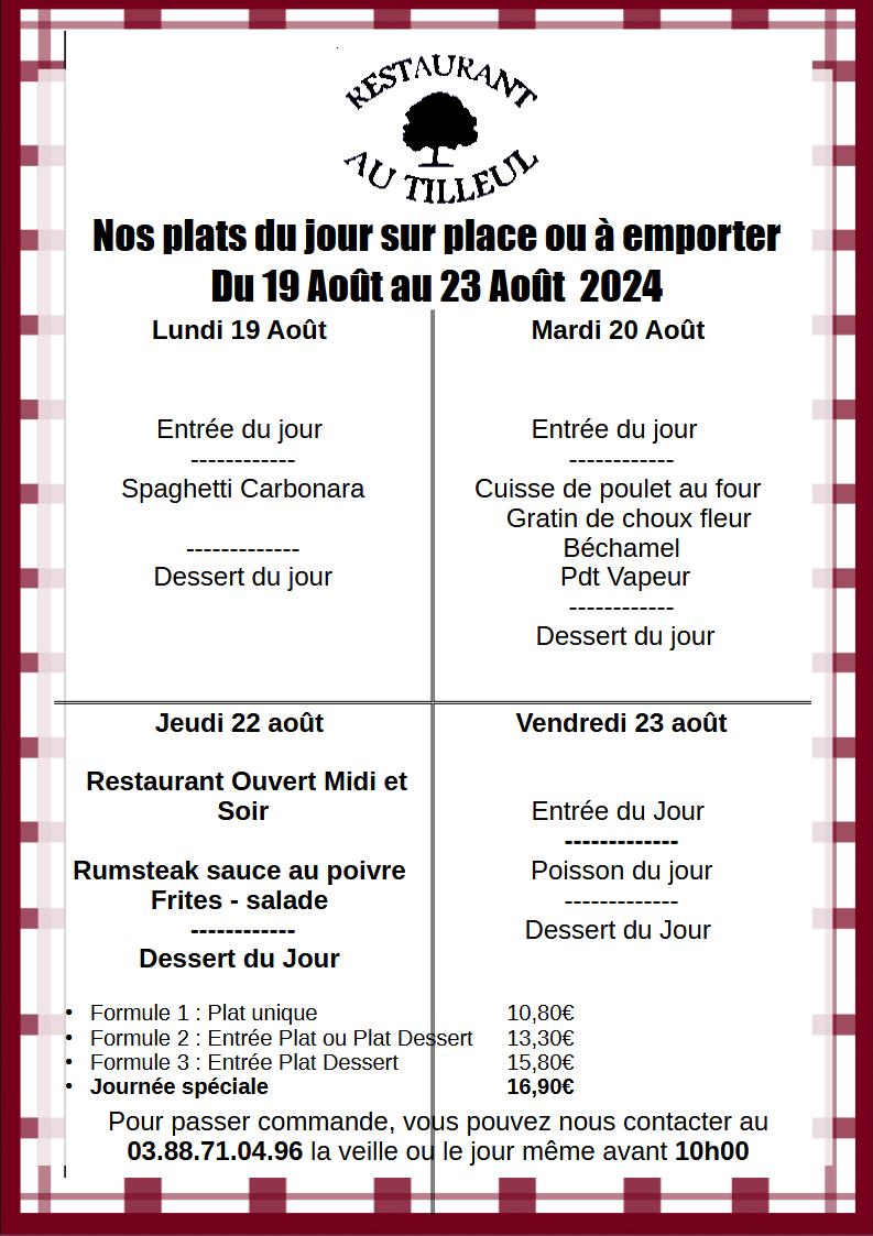 Menus du 19 au 23 Août 2024
