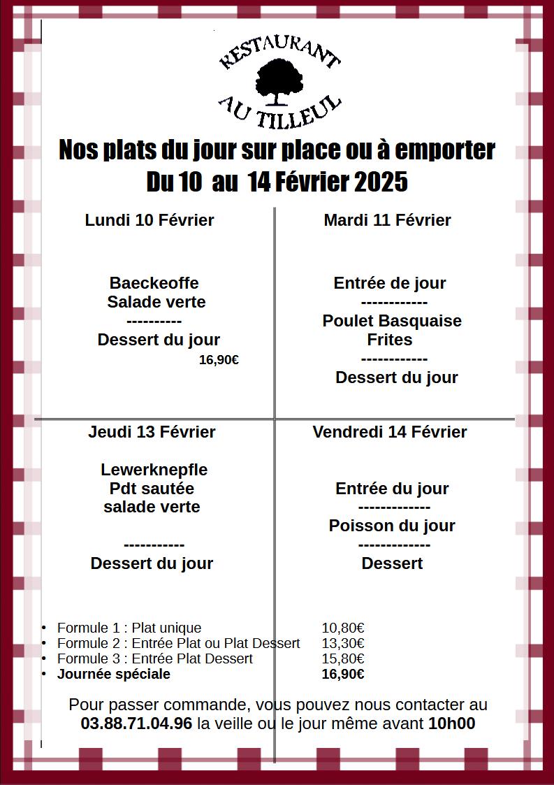Menus du 10 au 14 février 2025
