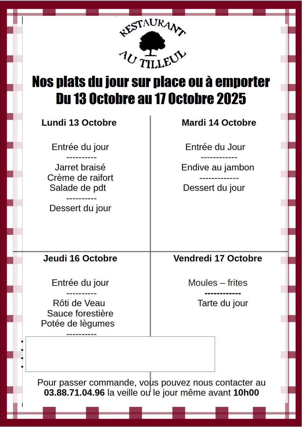Menus du 13 au 17 octobre 2025