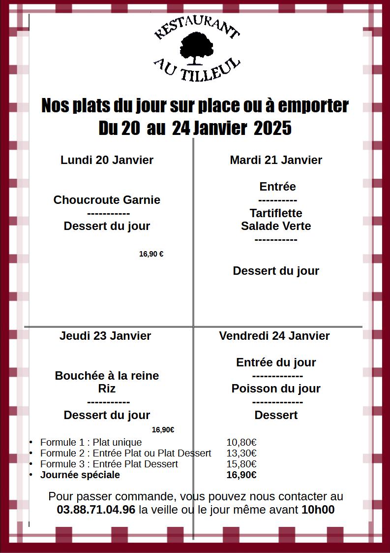 Menus du 20 au 24 janvier 2025
