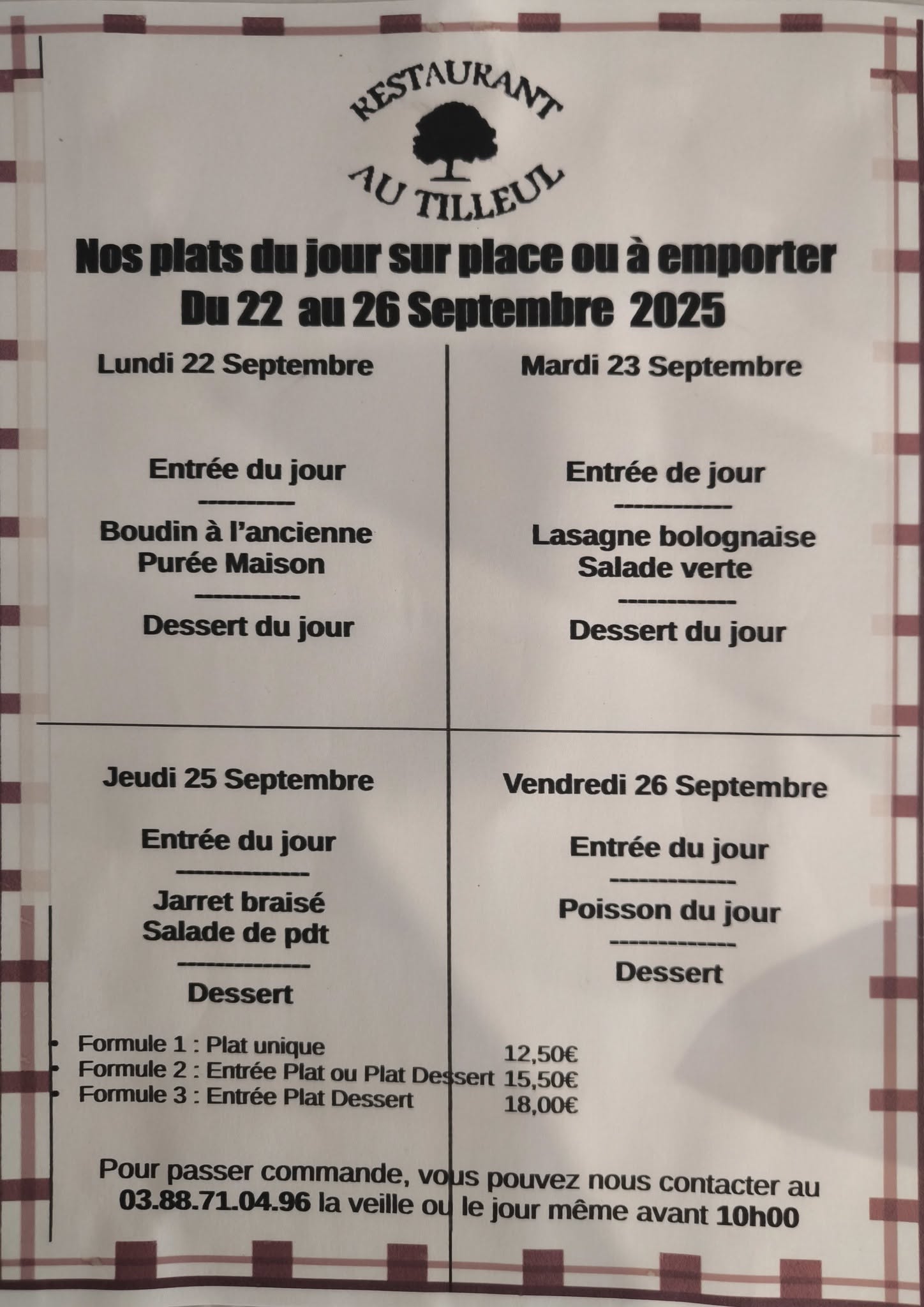 Menus du 22 au 26 Septembre 2025