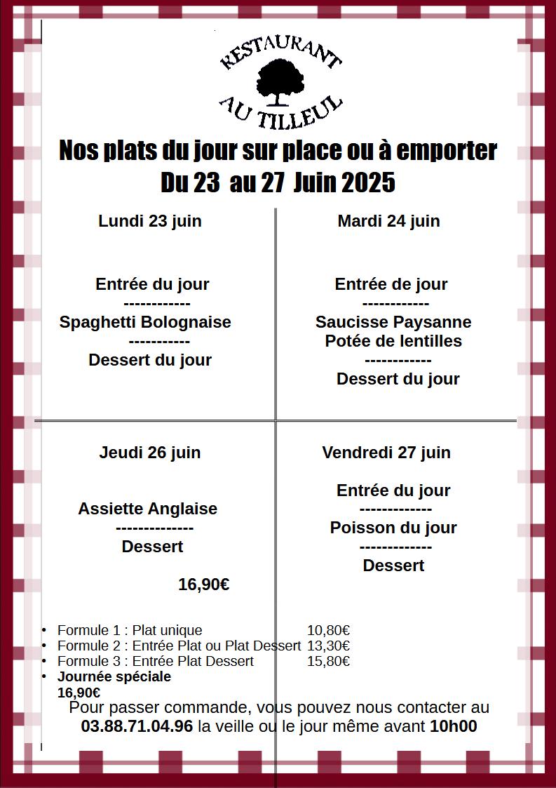Menus du 23 au 27 Juin 2025