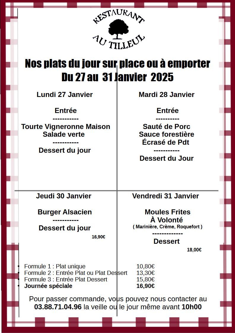Menus du 27 au 31 janvier 2025