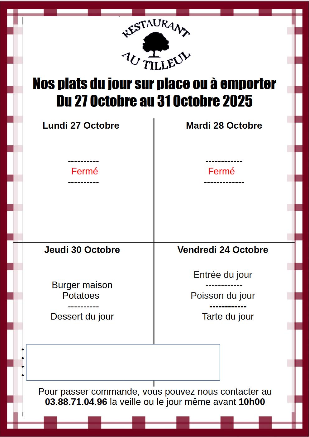 Menus du 27 au 31 octobre 2025