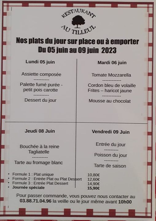 Menus du 05 au 09 juin 2023