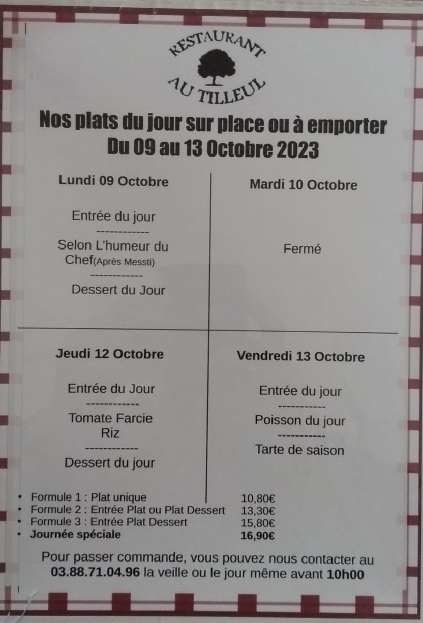 Menus du 9 au 13 octobre 2023