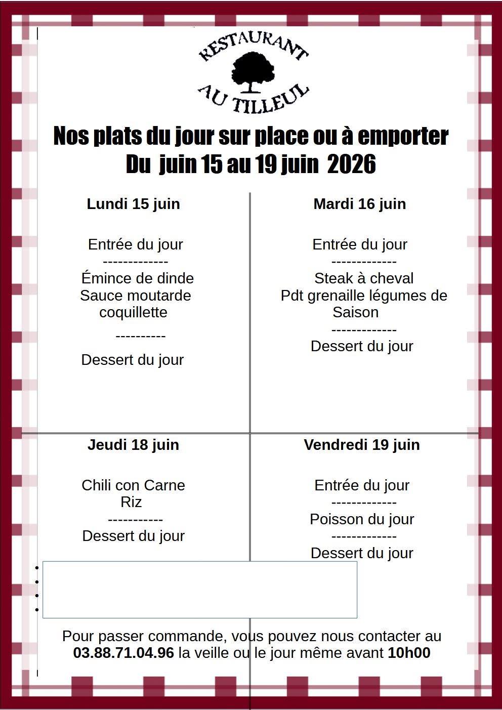 Menus du 15 au 19 Juin 2026