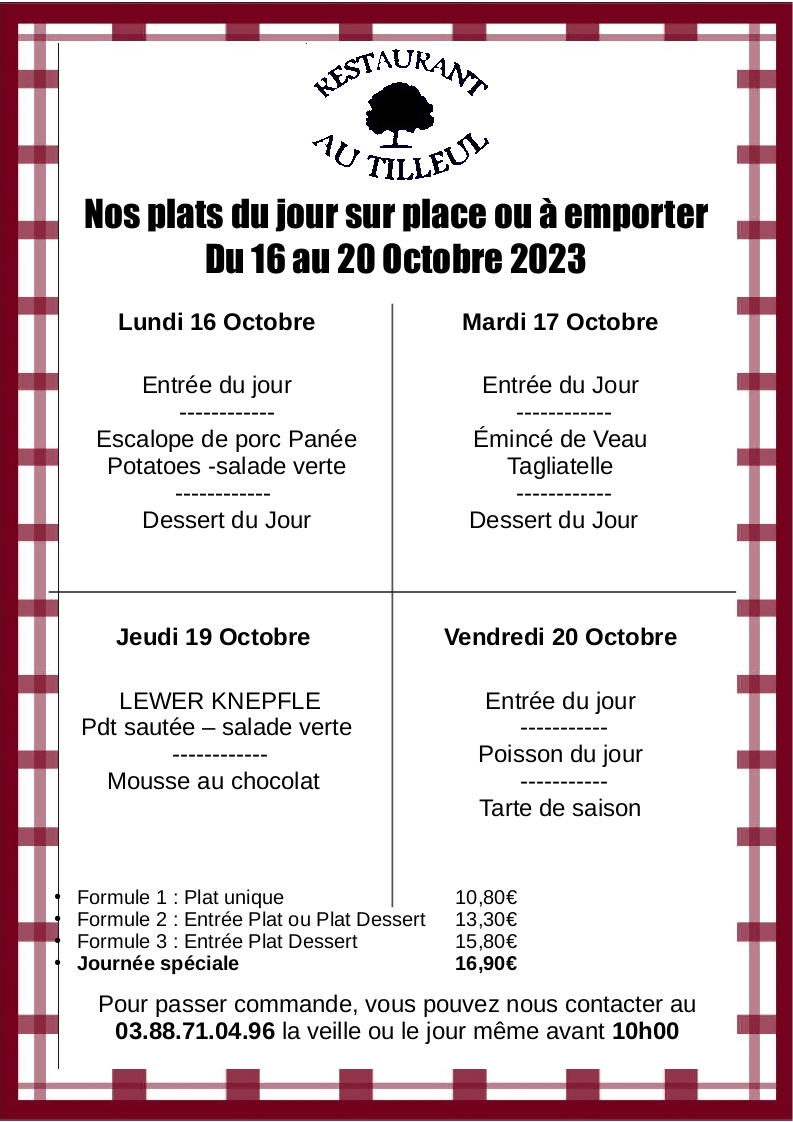 Menus du 16 au 20 octobre 2023