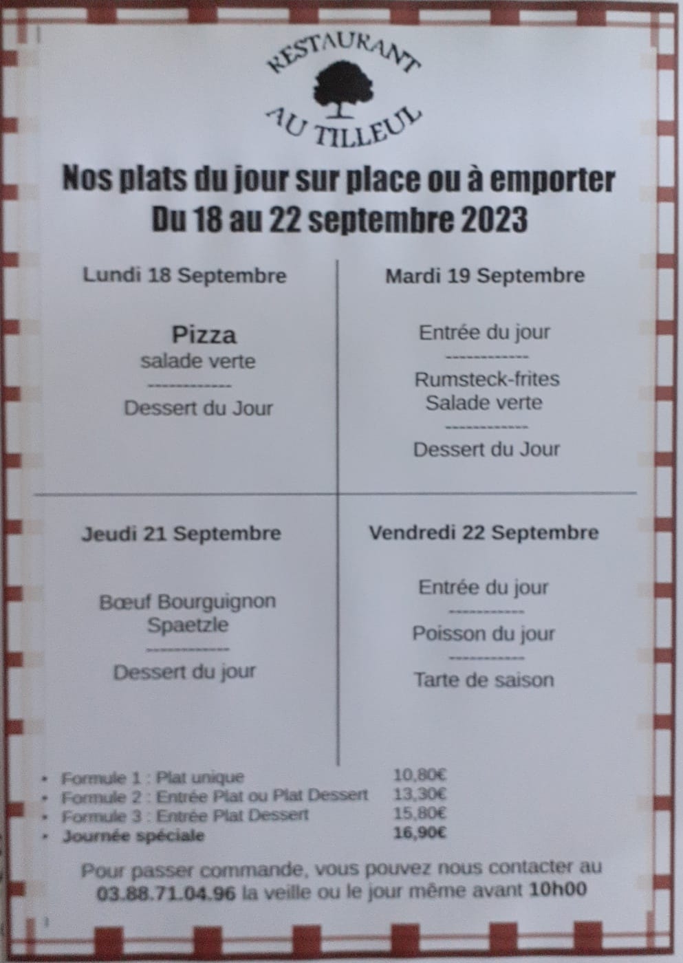 Menus du 18 au 22 septembre 2023