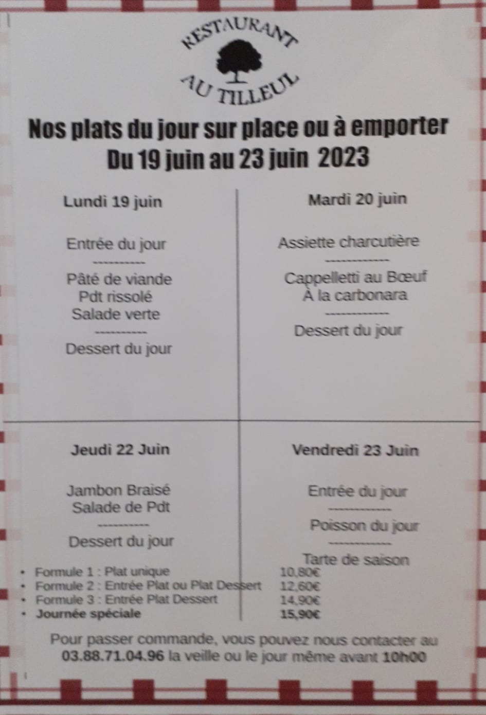 Menus du 19 au 23 juin 2023