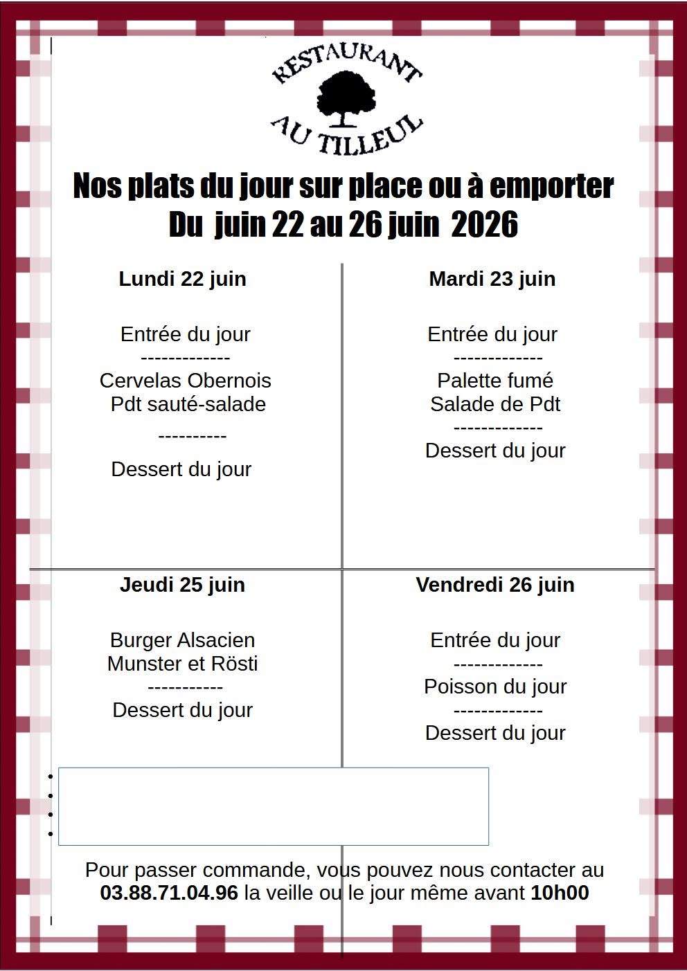 Menus du 22 au 26 Juin 2026