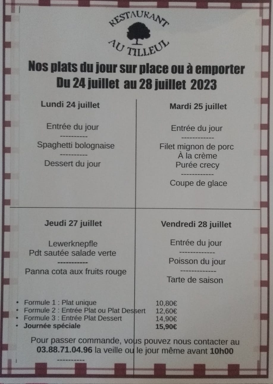 Menus du 24 au 28 juillet 2023