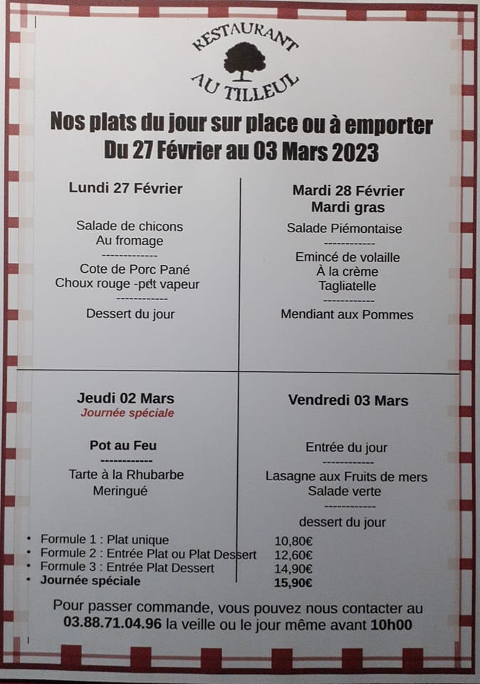 Menus du 27 février au 3 mars 2023