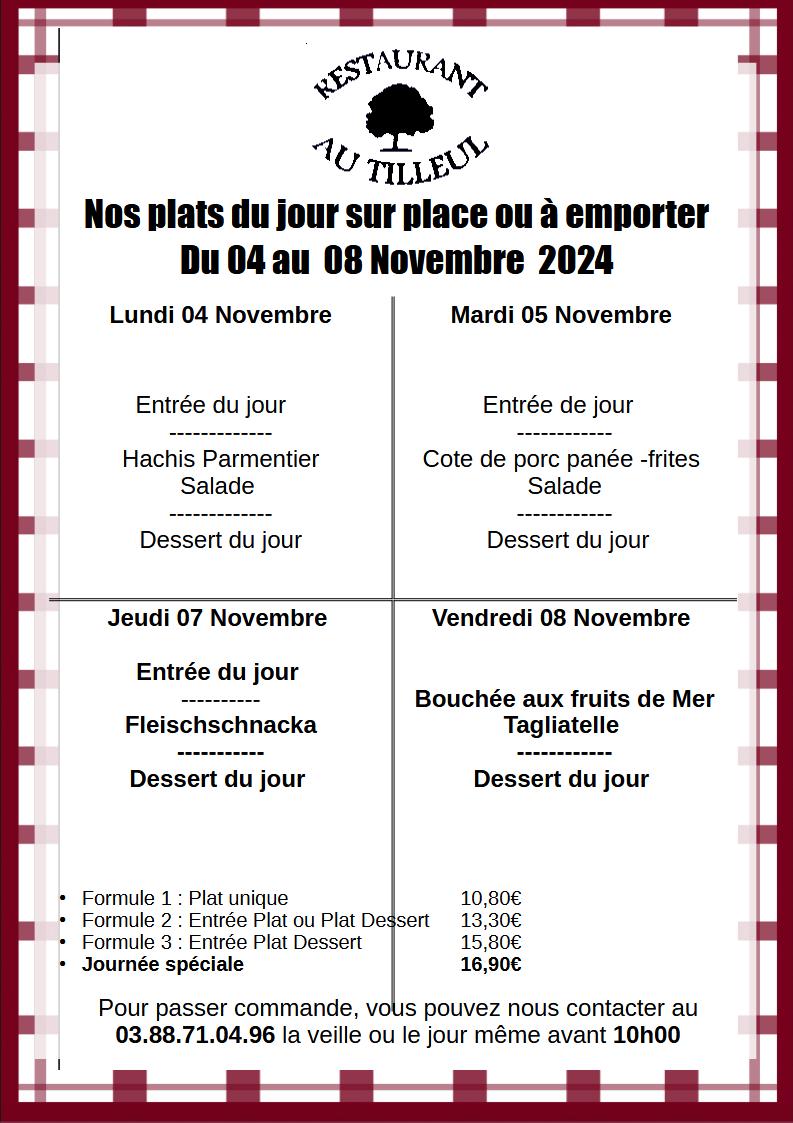 Menus du 4 au 8 Novembre 2024
