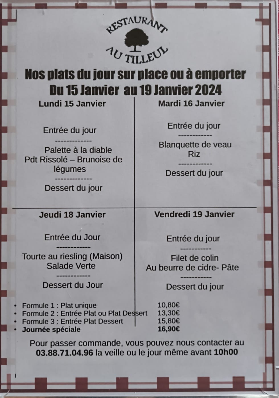 Menus du 15 au 19 Janvier 2024