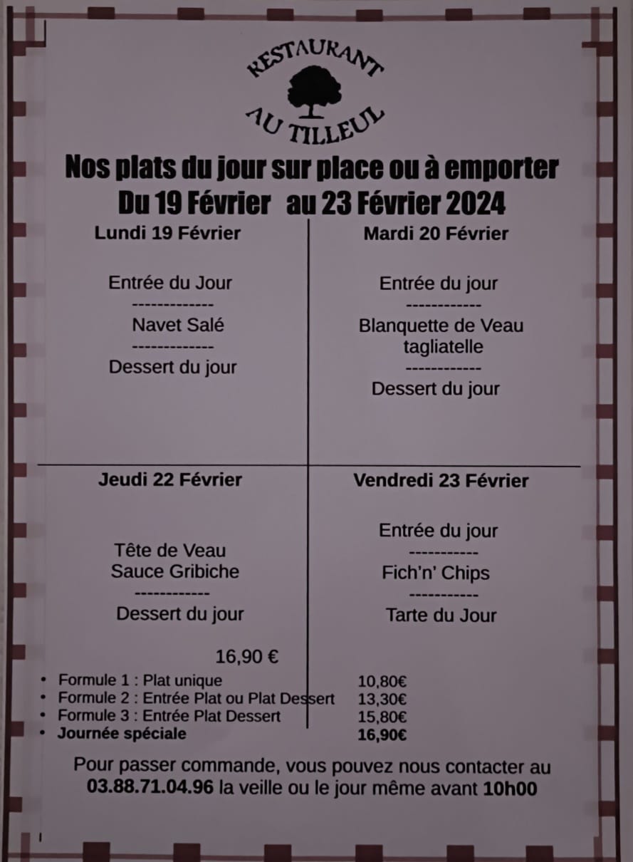 Menus du 19 au 23 février 2023