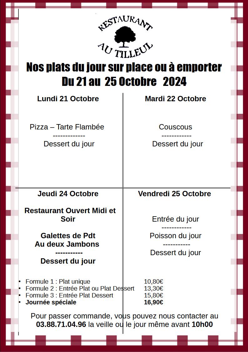 Menus du 21 au 25 octobre 2024