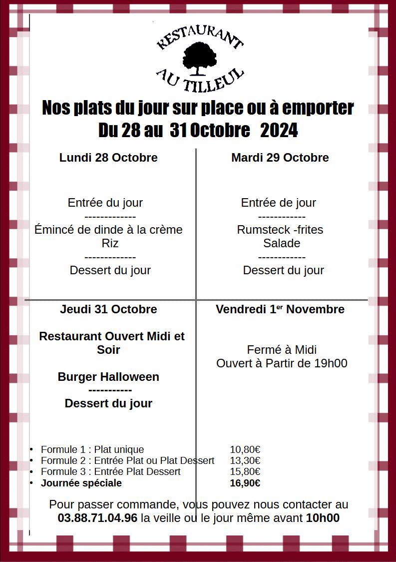 Menus du 28 au 31 octobre 2024