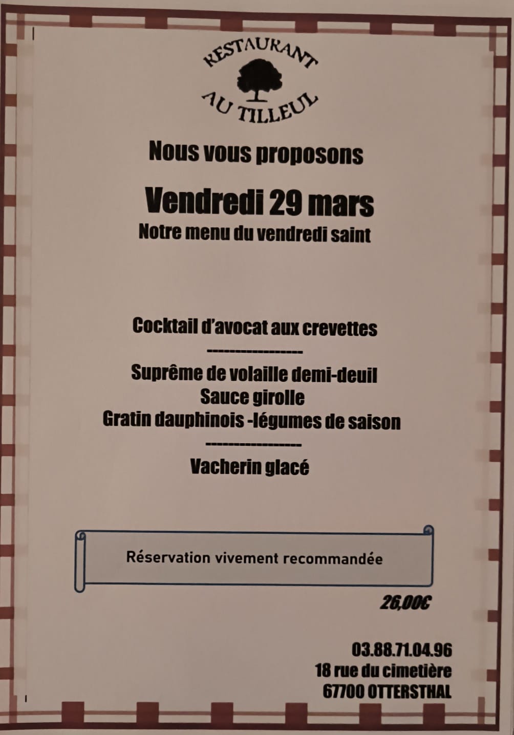 Menu vendredi Saint