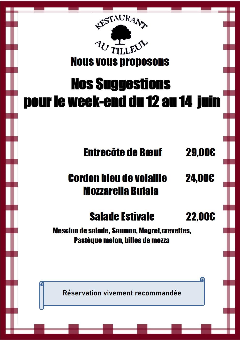 Suggestions du 12 au 14 Juin
