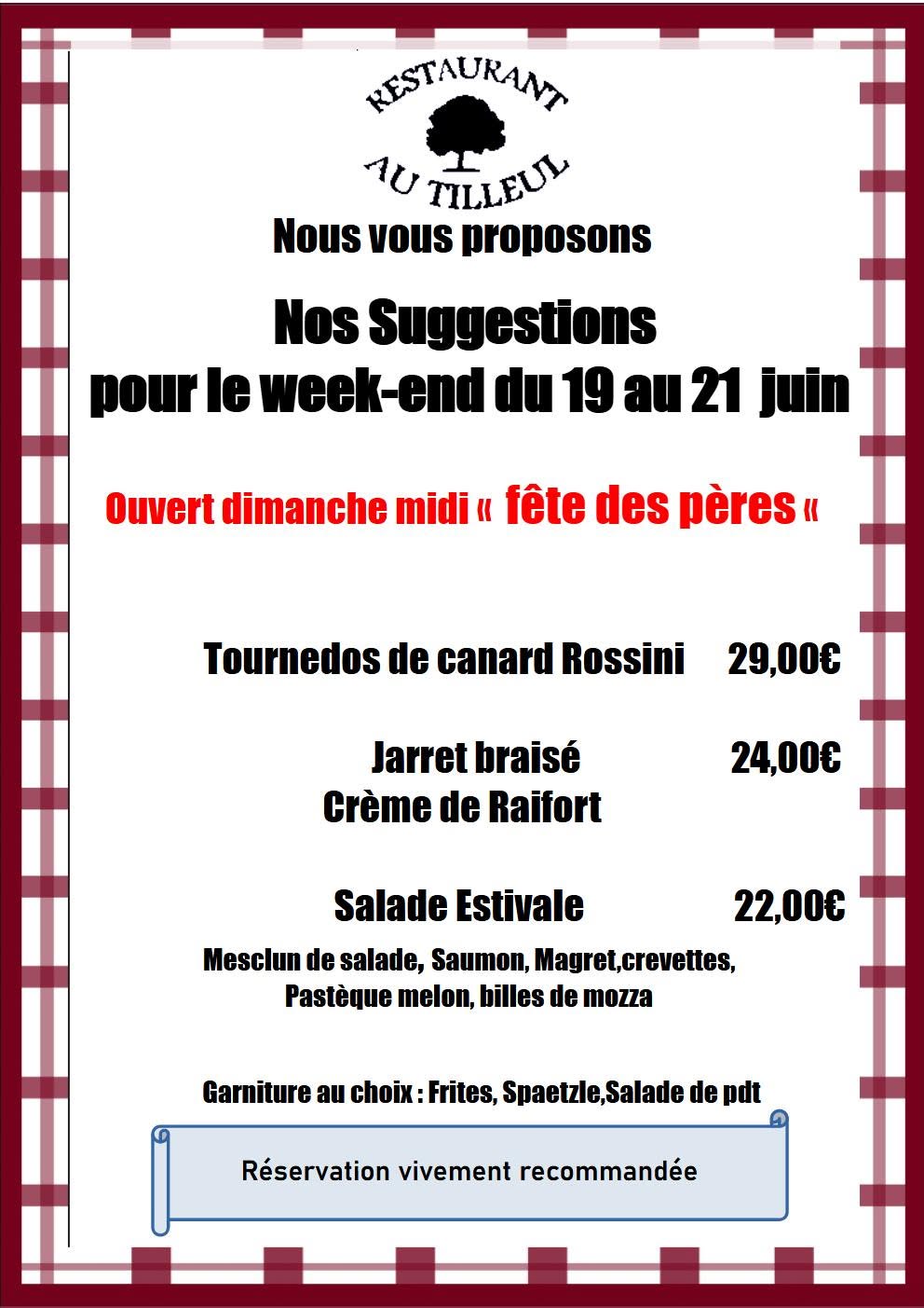 Suggestions du 19 au 21 Juin 2026